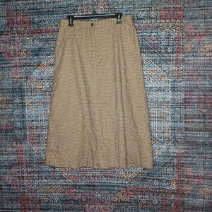 LL Bean womens beige brown black houndstooth A-line lined maxi skirt 12 MINT